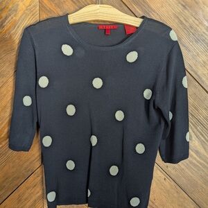 100 Silk Vintage Red Tag BURNS Black Polka Dot Sweater